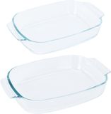 Excellent Houseware Ovenschalen 2-delige set - glas - ovaal - 2 en 2.7 Liter - vaatwasser bestendig
