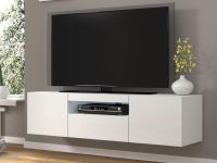 Mobistoxx AUREO Meuble tv-hifi 3 portes 150 cm blanc/blanc brillant avec led