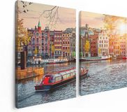Artaza Canvas Schilderij Tweeluik Amsterdamse Huisjes - 120x80cm - Canvas Print