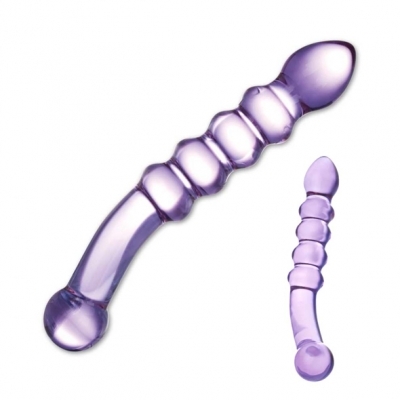 Glas - Purple Rain Ribbed Glazen Dildo