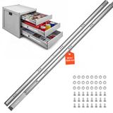 VEVOR 1 paar ladegeleiders, 150 cm uitschuifbaar met een draagvermogen van 120 kg, zijdelings te monteren ladegeleiders voor meubels, 3-delig volledig uitschuifbaar, koolstofstaal, kogellagers, inclusief moeren en bouten.