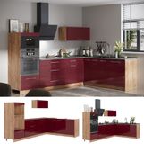 Vicco Hoekkeuken Fame-Line Bordeauxrode hoogglans/Goudkleurig Eiken 287 x 207 cm