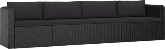 vidaXL 4-delige loungeset met kussens poly rattan zwart