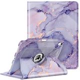 FINTIE Roterende hoes voor iPad (A16) 11e generatie 11 inch (2025), iPad 10e generatie 10,9 inch (2022) - 360 graden draaibare beschermhoes met potloodhouder, automatisch waken/slapen, lila marmer