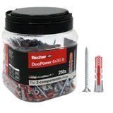 Fischer Propack Duopower 572885 pluggen met schroeven, herbruikbaar, voor bevestiging op beton, metselwerk en gipsplaat, 6 x 30, 250 stuks