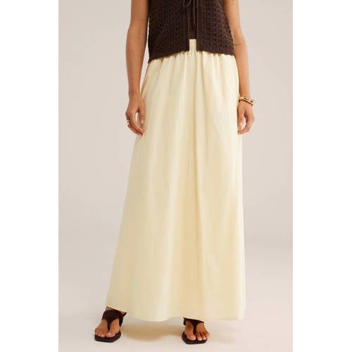 WE Fashion Dames maxi rok Regular fit Lichtgeel Katoen Maat S