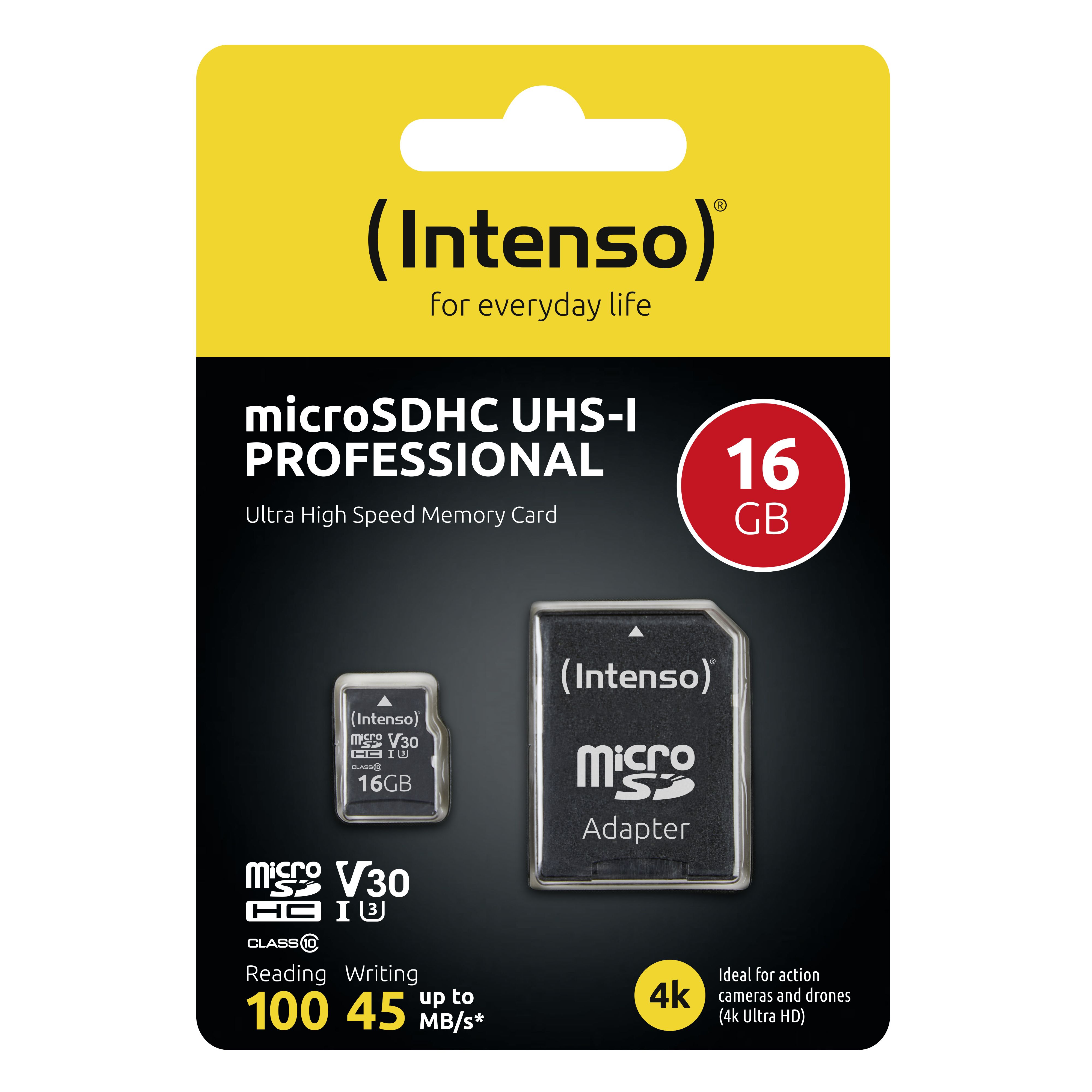 Intenso 16GB MicroSDHC UHS-I Class 10 Memory Card with SD Adapter