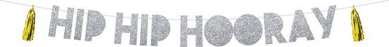 Folat Letterslinger Hip Hip Hooray - Zilver/Goud - 1.6 meter
