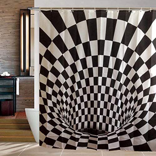 Goods & Gadgets 3D douchegordijn met optische illusie zwart-wit illusie