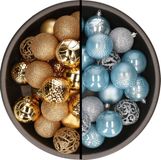 Bellatio Decorations Kaemingk B.V. Kerstballen - 74x stuks - goud en lichtblauw - 6 cm - kunststof