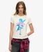 Superdry Pop Archive T-shirt Ultra-ajusté Femme Blanc, Bleu et Rose Imprimé de la Marque, Taille 42