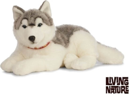 Living Nature Knuffel Husky grijs-wit groot 60 cm