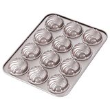 CHEFMADE Cakevorm Madeleine, bakgerei Madeline met kogelschaal, anti-aanbaklaag, met 12 holtes voor het bakken in de oven (champagnegoud)