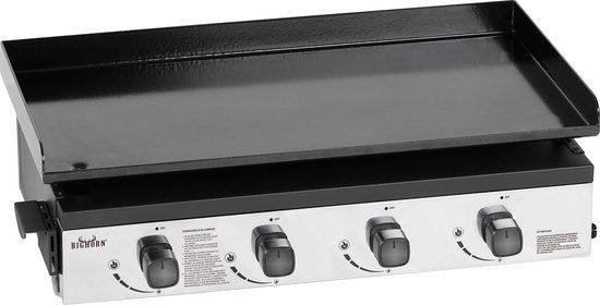 BIGHORN Gas Plancha BBQ met 4 Branders (9,96 kW) – Geëmailleerde Stalen Bakplaat – Compact Tafelmodel – Zwart
