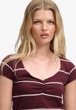 Superdry Athletic Essentials Top Dames T-shirt Port Red Stripe Katoen Korte Mouw Maat 10
