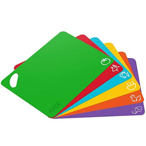 Axer Snijplankenset van flexibel kunststof, met levensmiddel-symbolen en handgrepen, BPA-vrij, niet poreus, vaatwasmachinebestendig 6Pcs