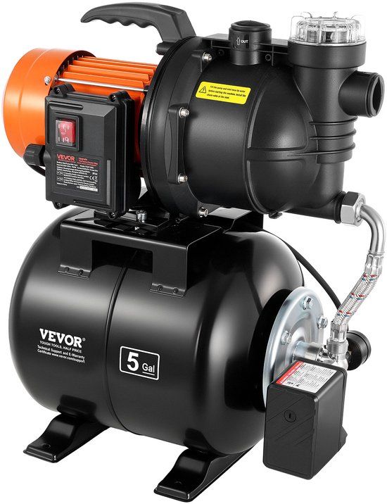 Vevor Huishoudelijk Waterleidingsysteem 735 W, 3785 L/U Jetpomp met 19 L Drukvat