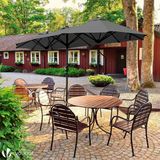 Merkloos Dubbele parasol handslinger - marktparasol voor tuin en terras - 150 x 300 cm - zonwering - grijs modern
