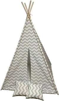Viking Choice Tipi tent - speeltent met vloermat en kussens – grijs - zigzag