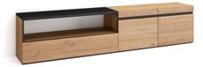 Meuble TV bas, dimensions 200x45x35 cm, pour téléviseurs jusqu'à 80 pouces, en chêne et noir