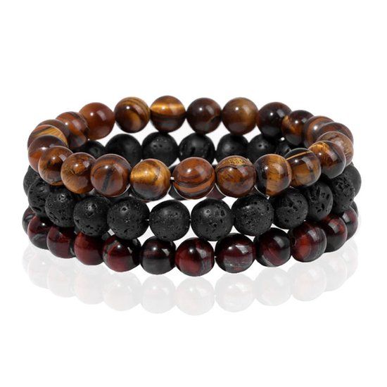 Memphis Stacked Heren Armbanden set - 8mm Tijger Lava - 19cm
