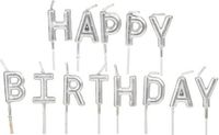 Urban Living - Verjaardagskaarsen - Happy Birthday - Zilver - 10 cm