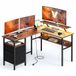 VASAGLE Bureau d'angle avec prises, éclairage LED, ports USB | Bureau d'angle, bureau d'ordinateur, table de jeu, support de moniteur, 150 x 120 x 89 cm, Brun rustique, Collection BARNET LWD095K01