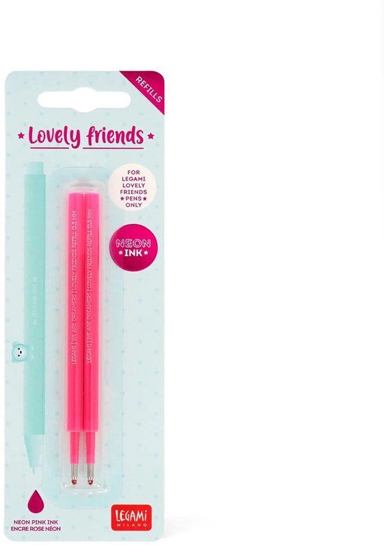 Legami Lovely Friends Gel Pen Refills - Neon Pink - 2 Pieces
