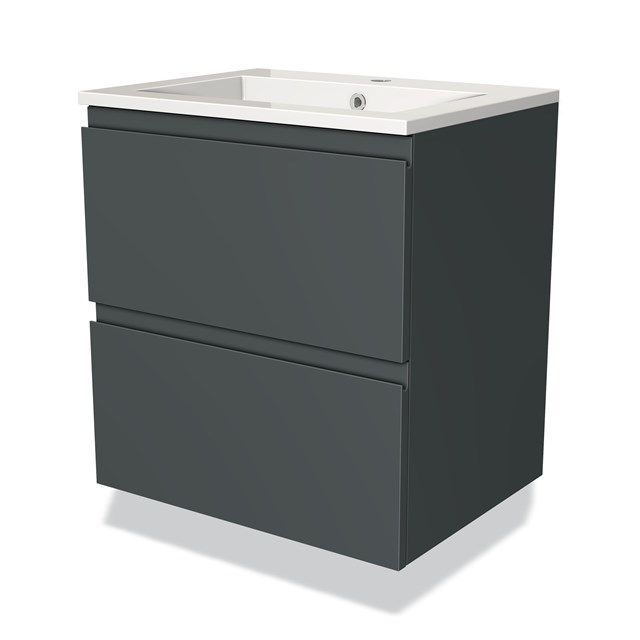 Maxaro Badkamermeubel 60cm Modulo Donkergrijs 2 Lades Greeploos Wastafel Mineraalmarmer