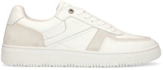 Manfield - Heren - Witte leren sneakers met suède details - Maat 46