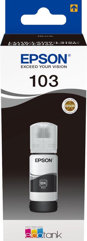 Epson 103 EcoTank Black Ink Bottle - C13T00S14A10 - 65ml - Compatible with L5190, L3156, L3151, L3150