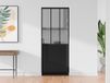 Vente-unique Schuifdeur werkplaatsstijl met schuifsysteem - Zwart en gehard glas - H205 x B63 cm - ARTISTO II