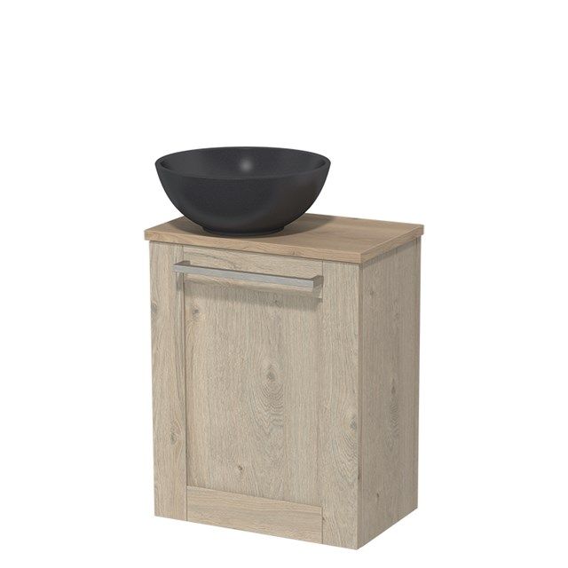 Maxaro Toiletmeubel met Waskom Quartz Modulo Lichtgrijs Eiken Kader 41 cm Lichtbruin Eiken Blad