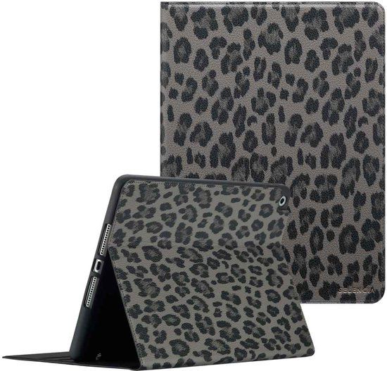 Selencia Sabi Bookcase met panterprint voor de Apple iPad 9 (2021) 10.2 inch / iPad 8 (2020) 10.2 inch / iPad 7 (2019) 10.2 inch - Zwart