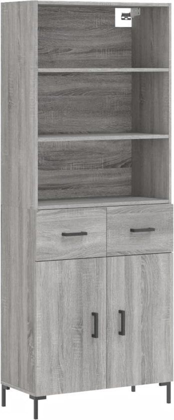 vidaXL Hoge kast 69,5x34x180 cm bewerkt hout grijs sonoma eikenkleurig