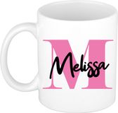Bellatio Decorations Naam mok Melissa - roze - wit - keramiek - 300 ml - cadeau beker