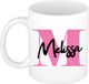 Bellatio Decorations Naam mok Melissa - roze - wit - keramiek - 300 ml - cadeau beker