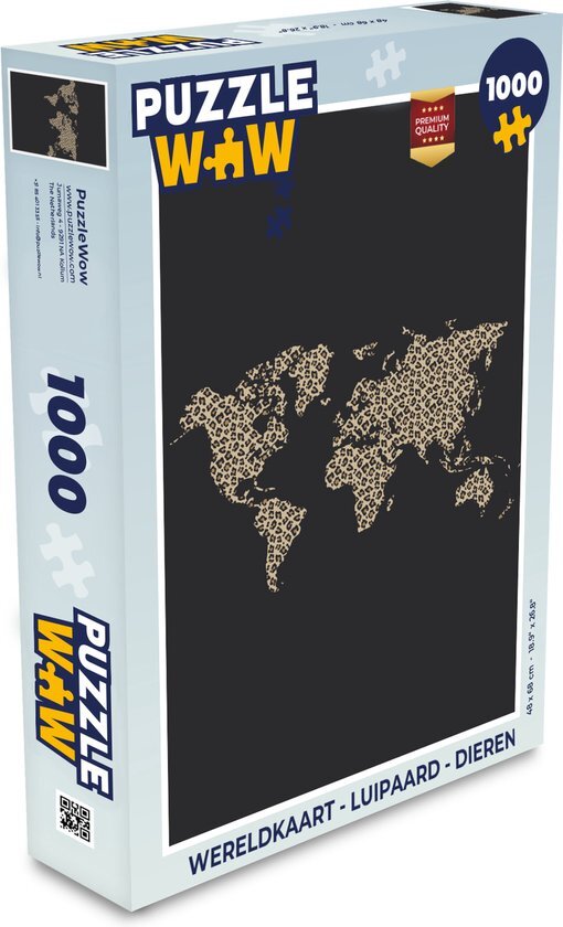 MuchoWow Puzzel Wereldkaart - Luipaard - Dieren - Legpuzzel - Puzzel 1000 stukjes volwassenen