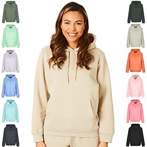 Light And Shade Dames Super Soft Touch Pastel Bright Loungewear Hoodie Capuchon Sweatshirt Top - Zand - XL