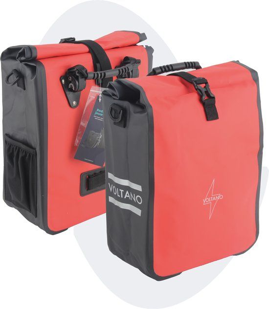 Voltano Fietstas 16L - Zwart / Rood - Enkele Pakaftas - 100% Waterdicht - Met Schouderband