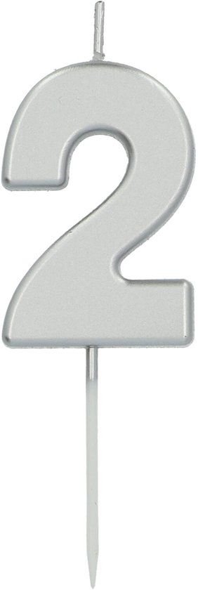Folat Kaars cijfer 2 zilverkleurig 5 cm
