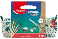 Maped - Etui Smiling Planet met schoolbenodigdheden – etui van stof + 12 kleurpotloden FSC + 1 schaar 16 cm + 1 puntenslijper met reserve + 1 witte gum