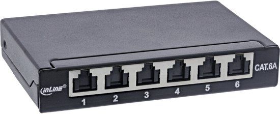 InLine® Patchpaneel Cat.6A 0,5U 6-voudig, tafel/wand/rail zwart Stofbescherming
