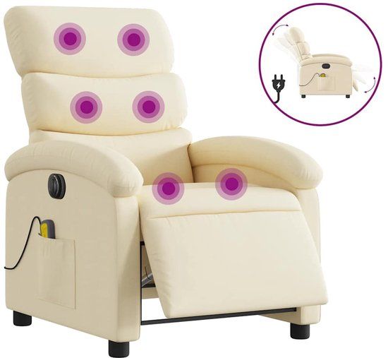 vidaXL Massagestoel Elektrisch Verstelbaar Stof Crèmekleurig