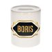 Boris tirelire - blanc - avec emblème or/noir - 8 x 9 cm - céramique - avec bouchon - cadeau anniversaire