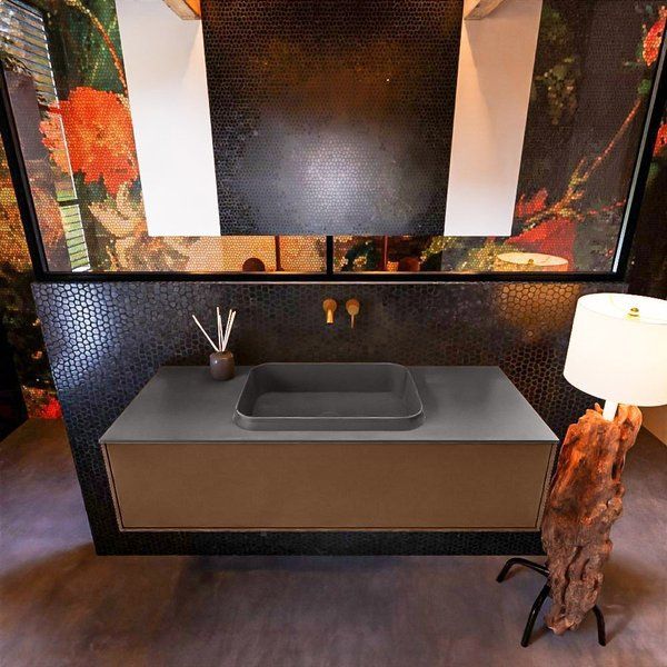 Mondiaz ERIN 120cm badmeubelset Rust met 1 lade - Wastafel RIDGE Dark grey
