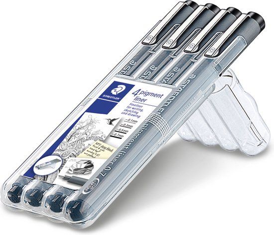 STAEDTLER Pigment Liner 308 - Fineliner Set - Black Ink - 4 Linewidths