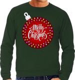 Bellatio Decorations Foute Kersttrui / sweater - grote kerstbal - Merry Christmas - groen voor heren - kerstkleding / kerst outfit S