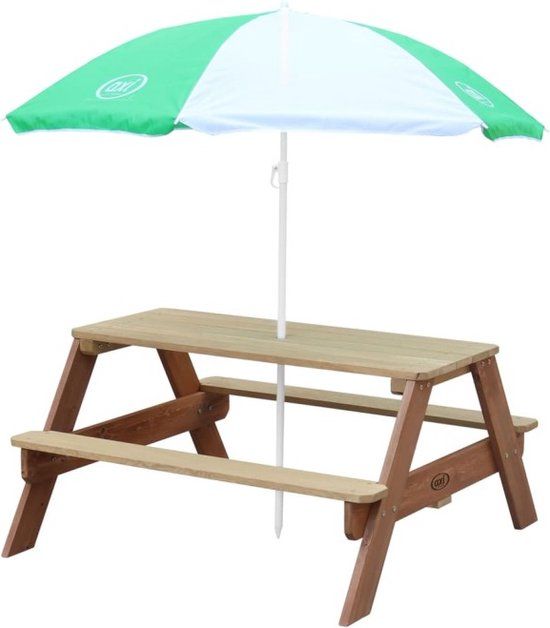 AXI Nick Picknicktafel voor Kinderen - Bruin met Groen/Wit Parasol - FSC Hout