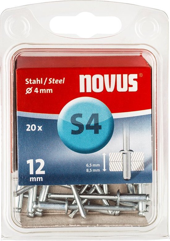 Novus Blindklinknagel S4 X 12mm, Staal S4, 20 st. - 045-0037